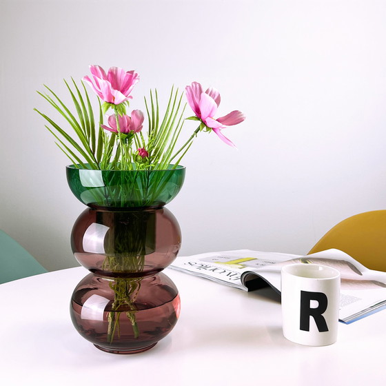 Image 1 of Cloudnola Bubble Flip Vase Medium Green and Pink Glass