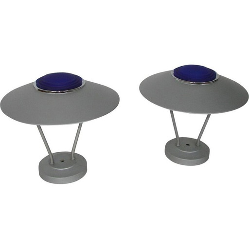 Pair of vintage metal and glass wall sconces, 1980