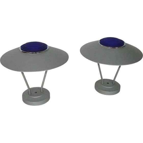 Image 1 of Pair of vintage metal and glass wall sconces, 1980