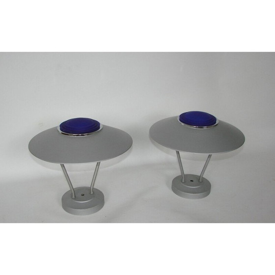 Image 1 of Pair of vintage metal and glass wall sconces, 1980