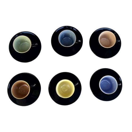 Image 1 of Set of 6 vintage colored ceramic cups for Ditmar Urbach, Czechoslovakia 1950