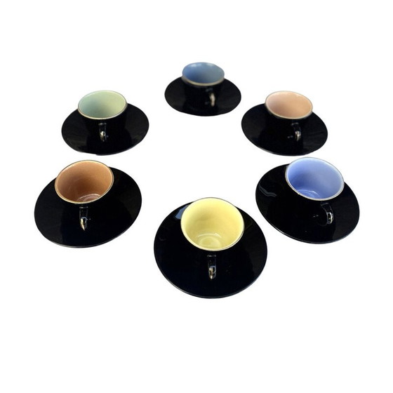 Image 1 of Set of 6 vintage colored ceramic cups for Ditmar Urbach, Czechoslovakia 1950