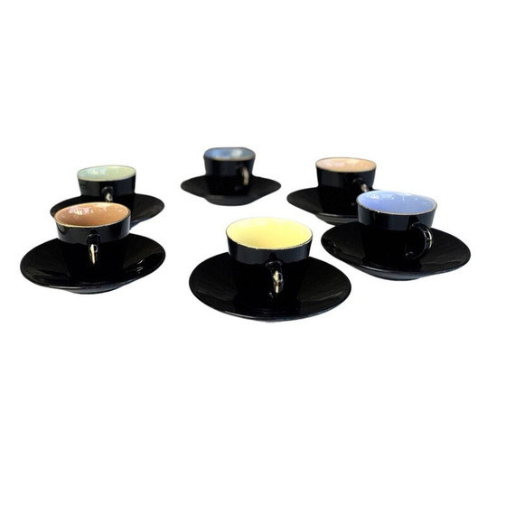 Image 1 of Set of 6 vintage colored ceramic cups for Ditmar Urbach, Czechoslovakia 1950