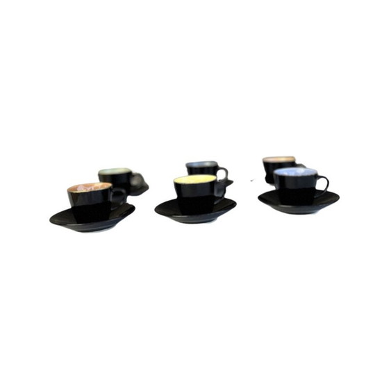 Image 1 of Set of 6 vintage colored ceramic cups for Ditmar Urbach, Czechoslovakia 1950