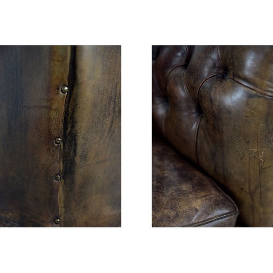 Image 1 of Vintage large antique brown leather sofa England 1920s