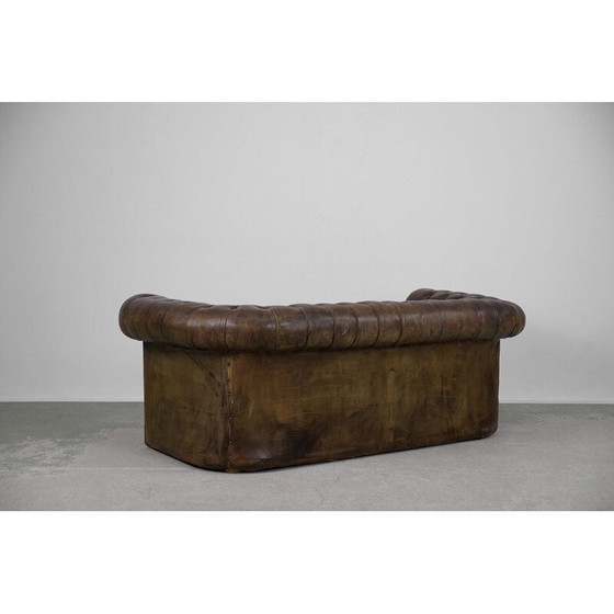 Image 1 of Vintage large antique brown leather sofa England 1920s