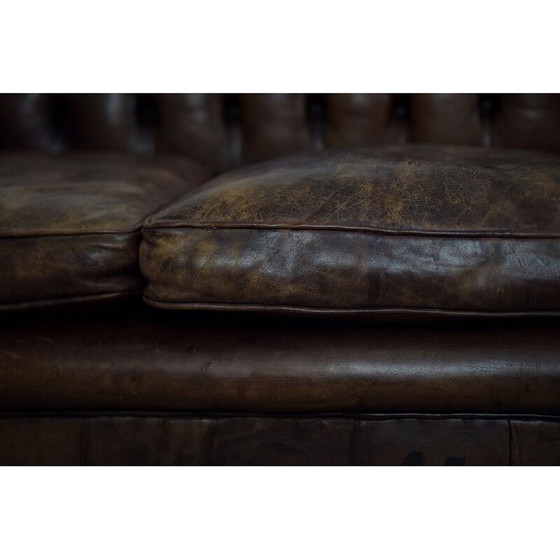 Image 1 of Vintage large antique brown leather sofa England 1920s
