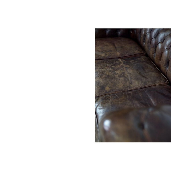 Image 1 of Vintage large antique brown leather sofa England 1920s