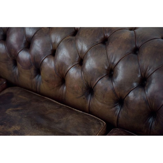 Image 1 of Vintage large antique brown leather sofa England 1920s