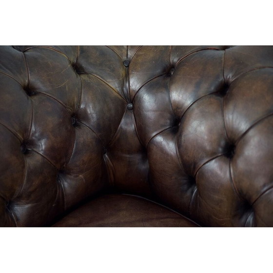Image 1 of Vintage large antique brown leather sofa England 1920s