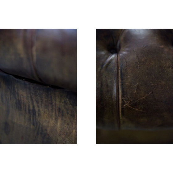 Image 1 of Vintage large antique brown leather sofa England 1920s