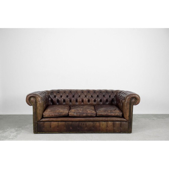 Image 1 of Vintage large antique brown leather sofa England 1920s