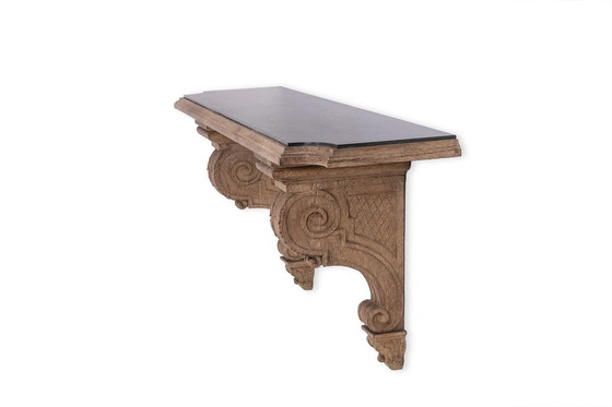 Image 1 of Carved Oak And Marble Console. Circa 1940.