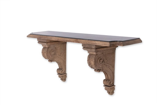 Carved Oak And Marble Console. Circa 1940.