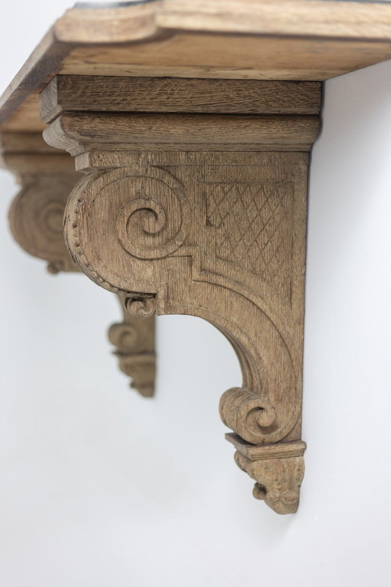 Image 1 of Carved Oak And Marble Console. Circa 1940.