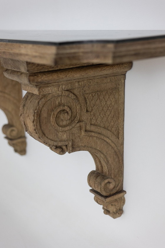 Image 1 of Carved Oak And Marble Console. Circa 1940.