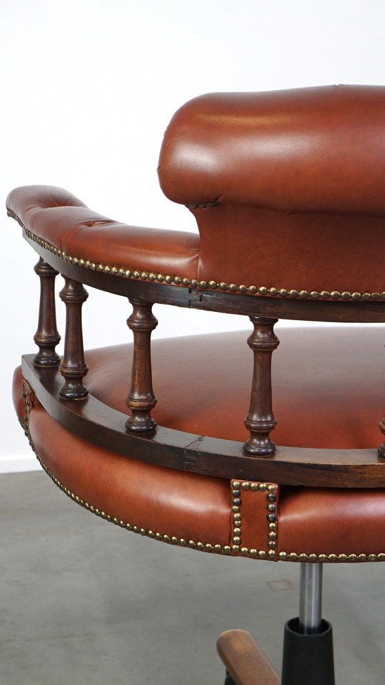 Image 1 of Brown leather chesterfield office chair