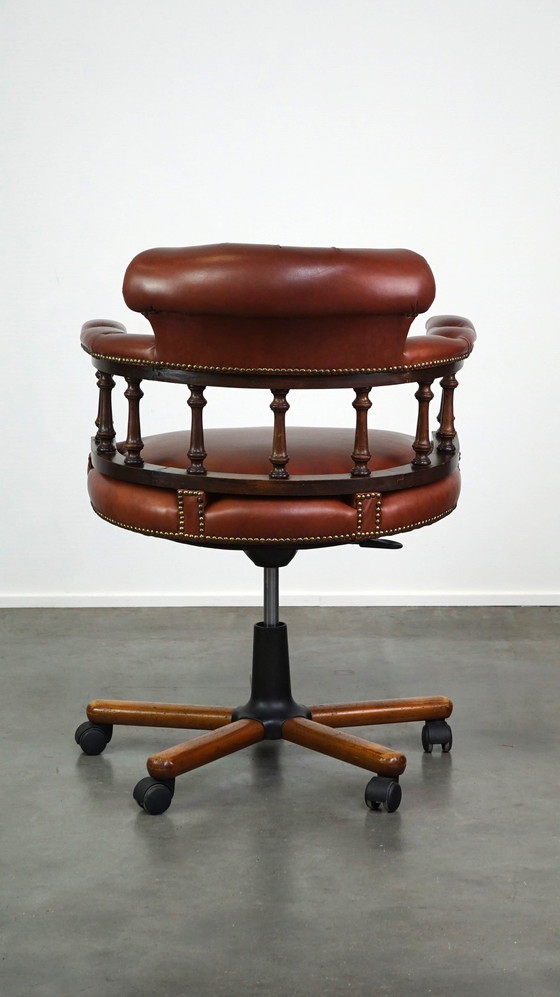 Image 1 of Brown leather chesterfield office chair