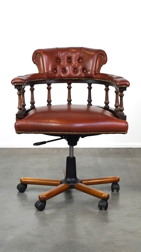 Image 1 of Brown leather chesterfield office chair