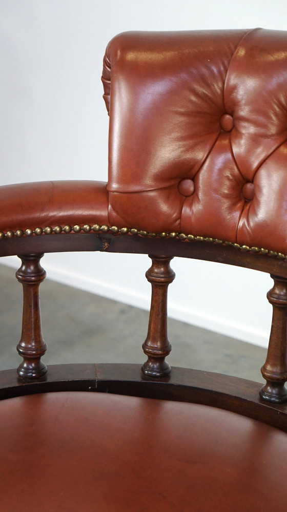 Image 1 of Brown leather chesterfield office chair