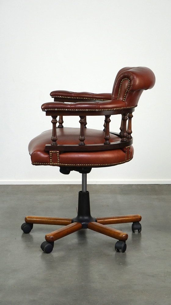 Image 1 of Brown leather chesterfield office chair