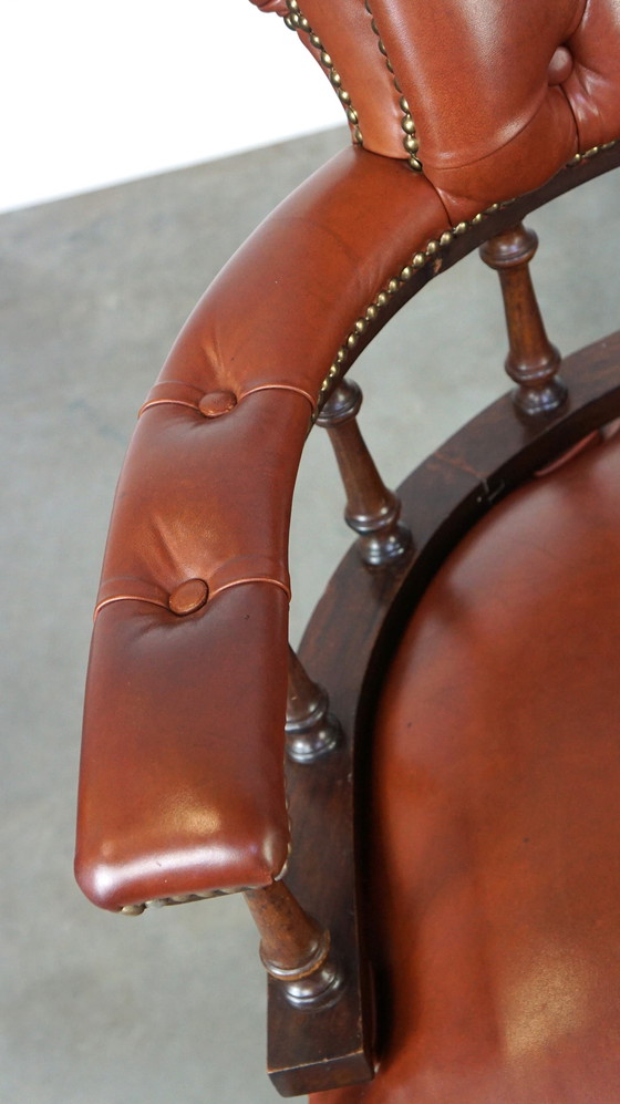 Image 1 of Brown leather chesterfield office chair