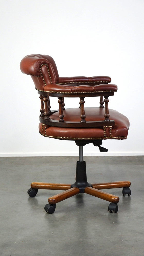 Image 1 of Brown leather chesterfield office chair