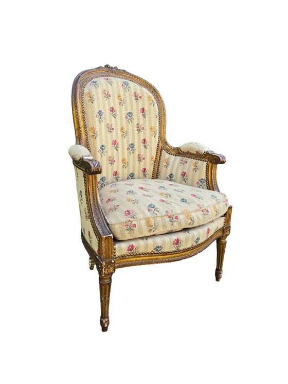 Image 1 of Louis Xvi Style Bergère En Tissu Fleuri