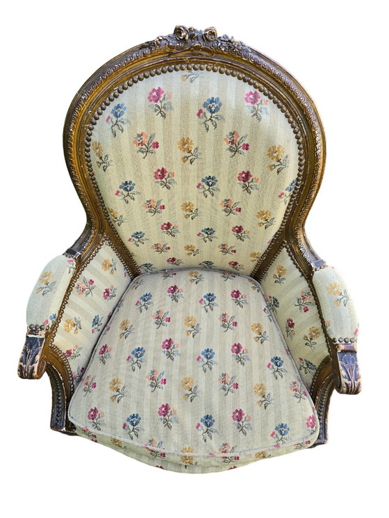 Image 1 of Louis Xvi Style Bergère En Tissu Fleuri