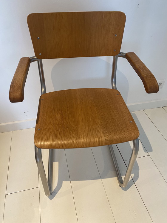 Image 1 of 6x Original Mart Stam Oak Sled Chairs S43 Thonet