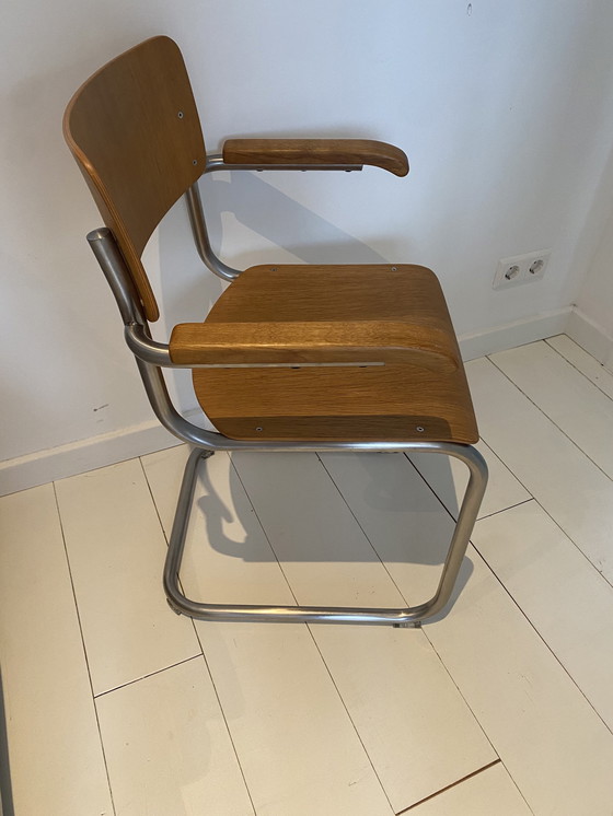 Image 1 of 6x Original Mart Stam Oak Sled Chairs S43 Thonet