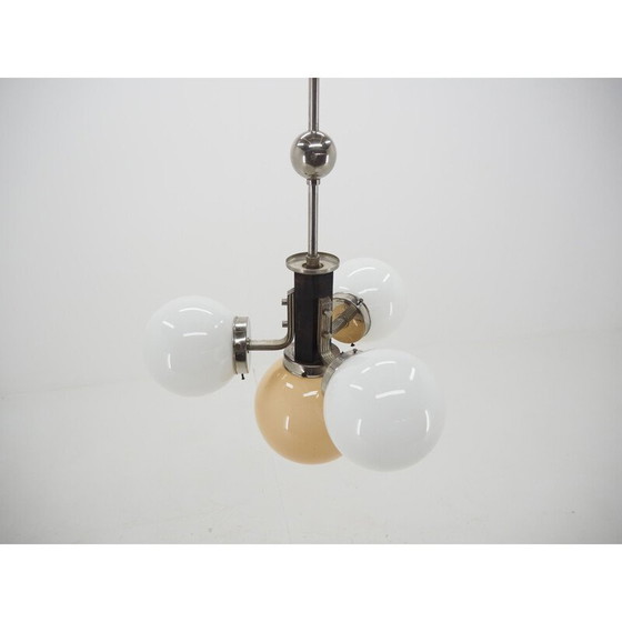 Image 1 of Lampadario art déco vintage in cromo e legno