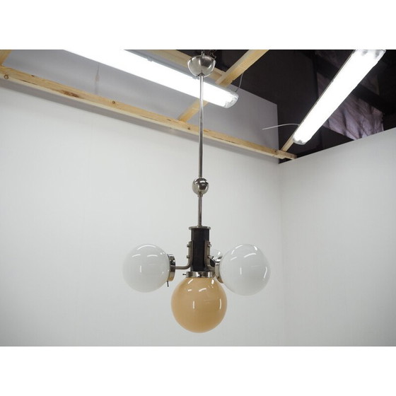 Image 1 of Lampadario art déco vintage in cromo e legno