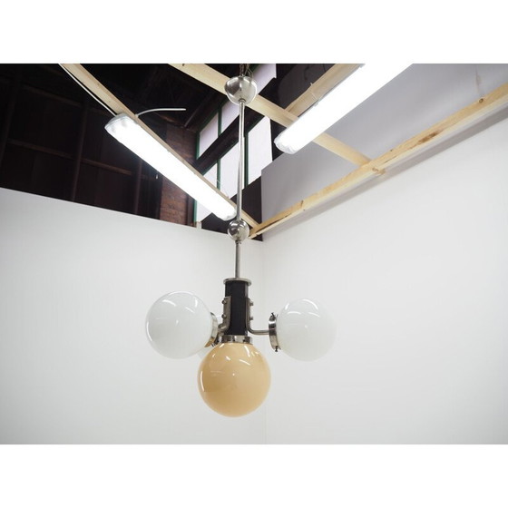 Image 1 of Lampadario art déco vintage in cromo e legno