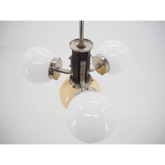 Image 1 of Lampadario art déco vintage in cromo e legno