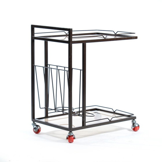 Image 1 of Vintage metal and smoked glass serving cart, Czechoslovakia 1970