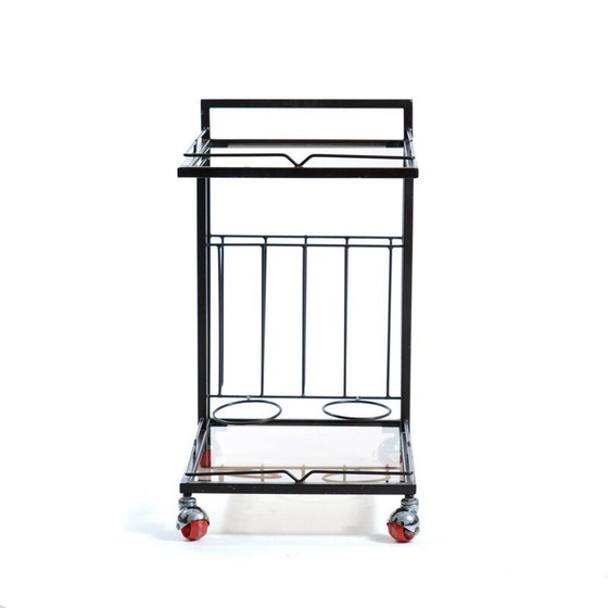 Image 1 of Vintage metal and smoked glass serving cart, Czechoslovakia 1970