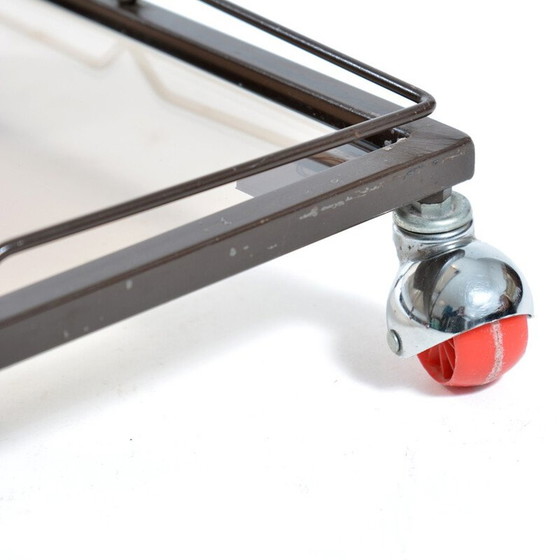 Image 1 of Vintage metal and smoked glass serving cart, Czechoslovakia 1970