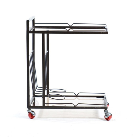 Image 1 of Vintage metal and smoked glass serving cart, Czechoslovakia 1970
