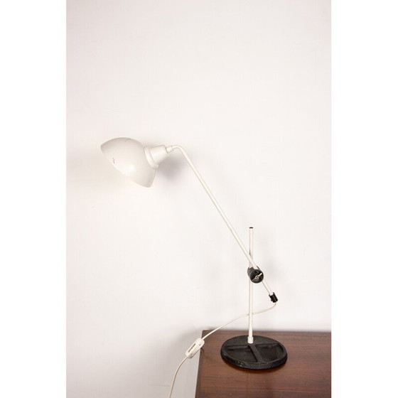Image 1 of Vintage tilting white metal and steel desk lamp, France 1960