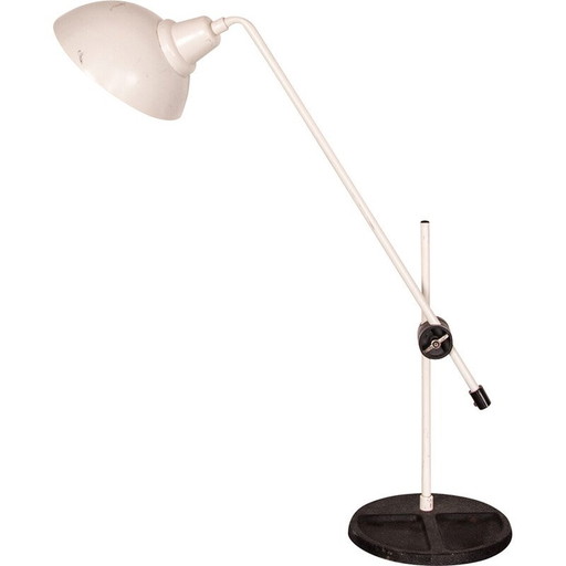 Lampada da scrivania vintage inclinabile in metallo bianco e acciaio, Francia 1960