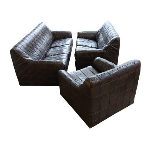 Set Of 3 Vintage Leather Patchwork Seat Artima