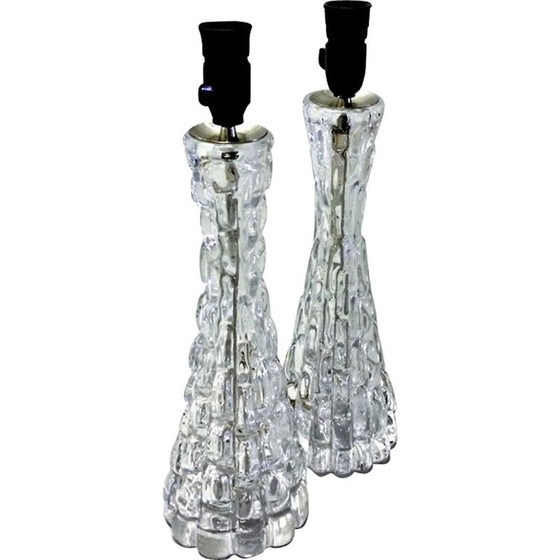 Image 1 of Pair of vintage glass lamps by Carl Fagerlund for Orrefors, 1960