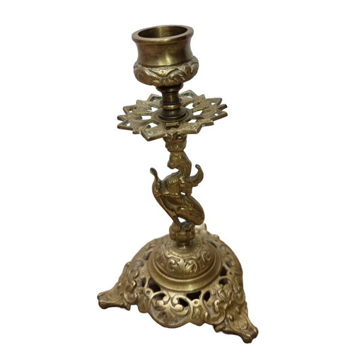 Vintage brass candlestick dragon