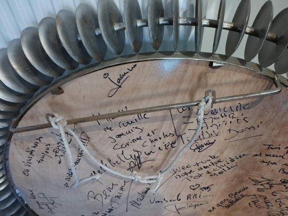 Image 1 of Espejo vintage grande, brutalista, con efecto sol, redondo, hecho a mano - Arte popular