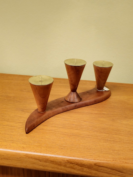 Image 1 of Portacandele in ottone e legno vintage 