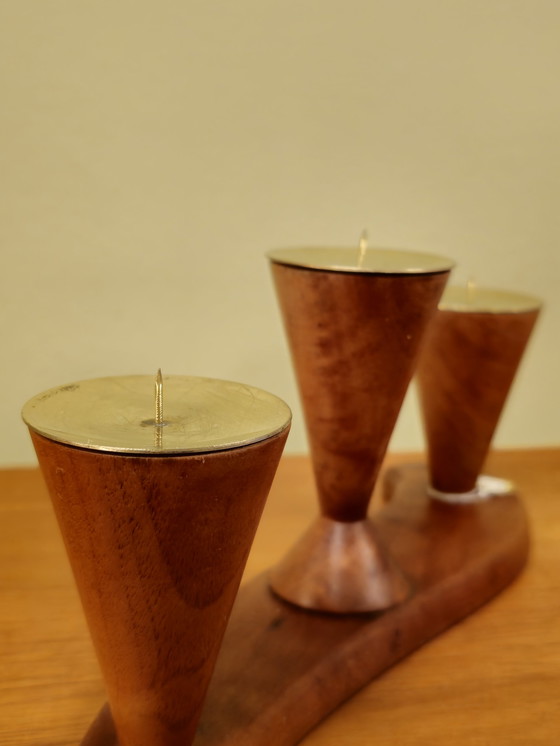 Image 1 of Portacandele in ottone e legno vintage 