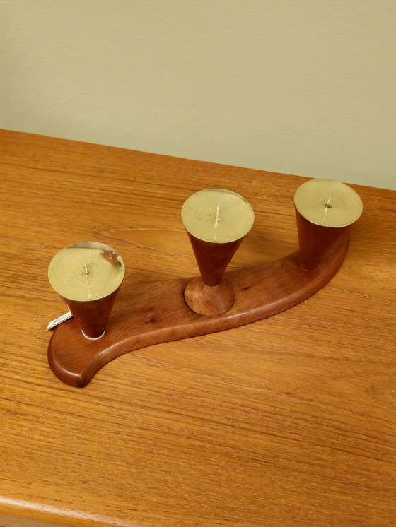 Image 1 of Portacandele in ottone e legno vintage 