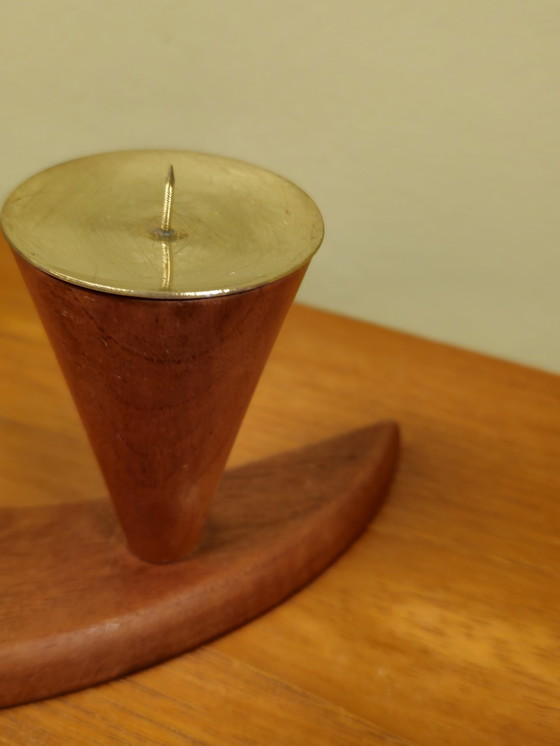 Image 1 of Portacandele in ottone e legno vintage 