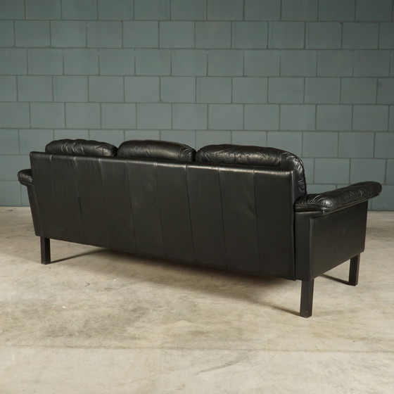 Image 1 of Set of midcentury black leather sofas - 1970s